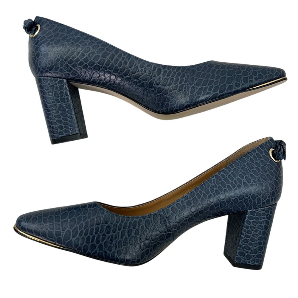 NWOT Talbots Kelsey Tie Detail Navy Textured Block Heels